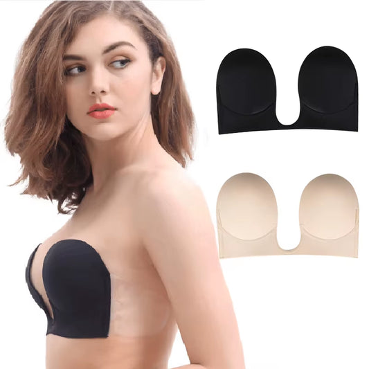 Invisible Push up Bra Strapless Bras Dress Wedding Party Sticky Self-Adhesive Silicone Brassiere Breathable Deep U Bra Underwear